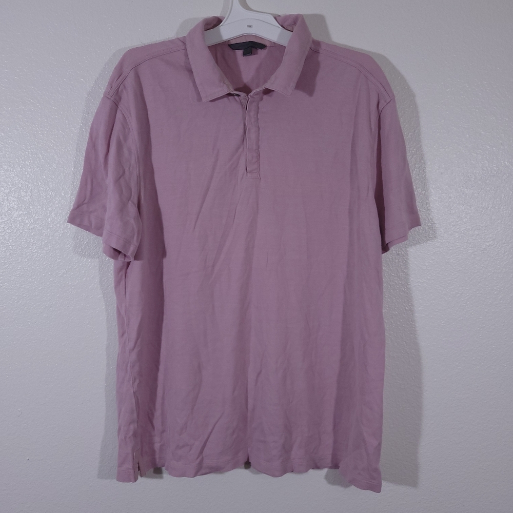 John Varvatos Mens Montauk Polo Shirt Lilac Size L Regular Fit Silk Blend Preppy